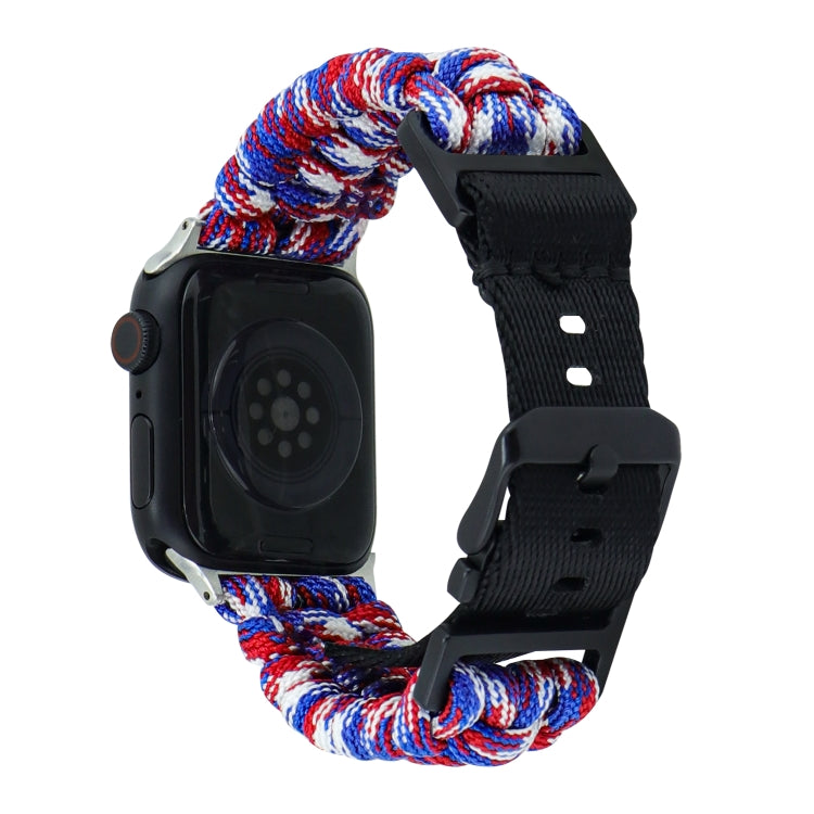 For Apple Watch Series 4 40mm Paracord Plain Braided Webbing Buckle Watch Band(Red White Blue) by bashfashion
