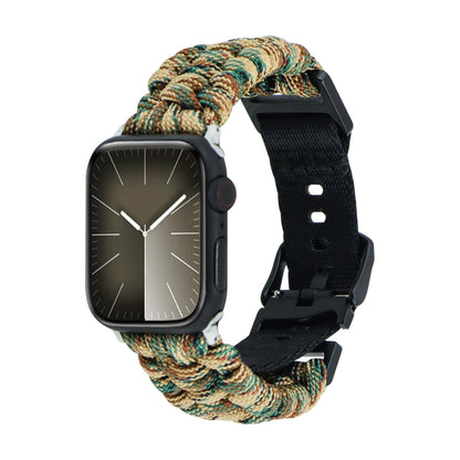 For Apple Watch Series 3 42mm Paracord Plain Braided Webbing Buckle Watch Band(Army Green Camouflage) by bashfashion