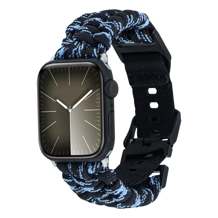 For Apple Watch 42mm Paracord Plain Braided Webbing Buckle Watch Band(Black Blue) by bashfashion
