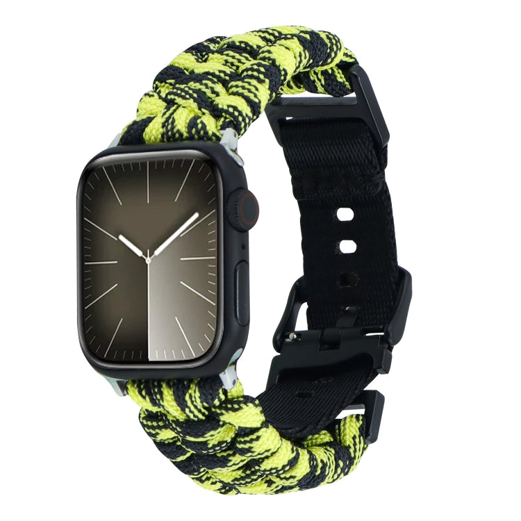 For Apple Watch 38mm Paracord Plain Braided Webbing Buckle Watch Band(Black Yellow) by bashfashion