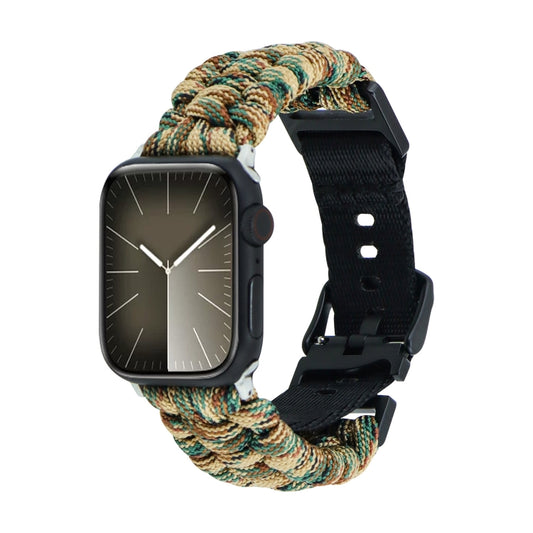 For Apple Watch 38mm Paracord Plain Braided Webbing Buckle Watch Band(Army Green Camouflage) by bashfashion