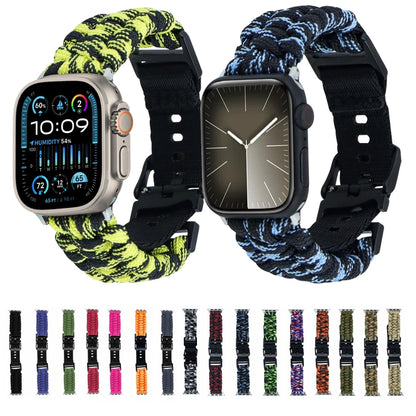 For Apple Watch Series 7 41mm Paracord Plain Braided Webbing Buckle Watch Band(Black Green) by bashfashion