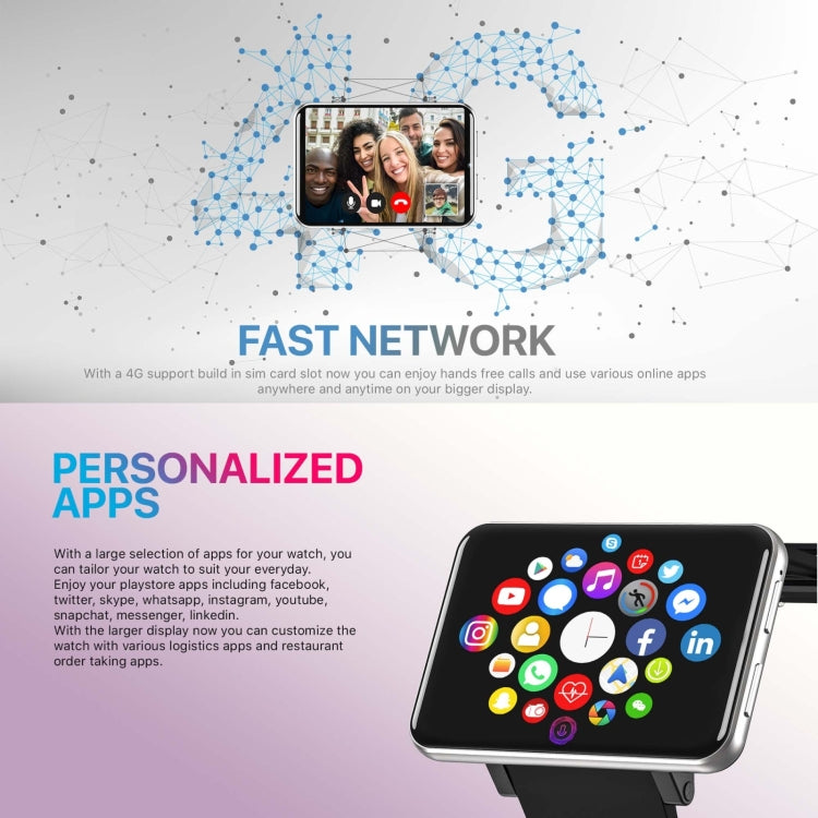 DM100 2.86 inch IPS Full Screen Smart Sport Watch, Support Independent Card Insertion / Multiple Sports Modes / Heart Rate Monitoring / Step Counting, Memory:RAM 3GB+ROM 32GB(Black) by bashfashion