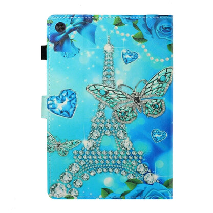 For Samsung Galaxy Tab A11 / A9 Coloured Drawing Stitching Flip PU Tablet Case with Sleep / Wake-up Function(Butterfly Tower) by bashfashion