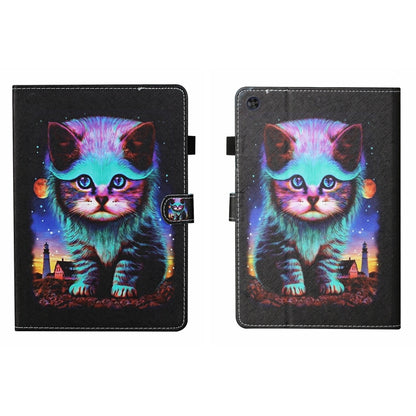 For Samsung Galaxy Tab A11 / A9 Coloured Drawing Stitching Smart Leather Tablet Case with Sleep / Wake-up Function(Night Cat) by bashfashion