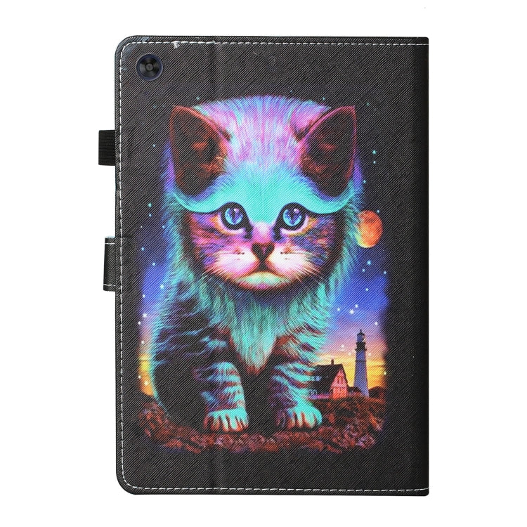 For Samsung Galaxy Tab A11 / A9 Coloured Drawing Stitching Smart Leather Tablet Case with Sleep / Wake-up Function(Night Cat) by bashfashion