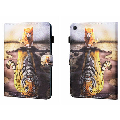 For Samsung Galaxy Tab A11 / A9 Coloured Drawing Stitching Flip PU Tablet Case with Sleep / Wake-up Function(Cat and Tiger) by bashfashion