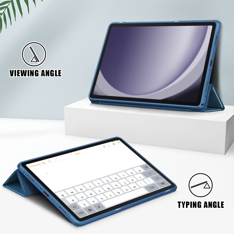 For Samsung Galaxy Tab A9+ / Tab A11+ Acrylic 3-folding Solid Color Smart Leather Tablet Case(Blue) by bashfashion
