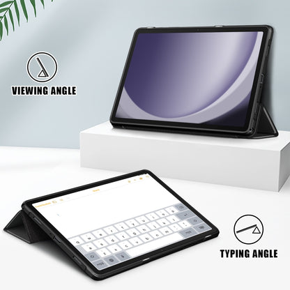 For Samsung Galaxy Tab A9+ / Tab A11+ Acrylic 3-folding Solid Color Smart Leather Tablet Case(Black) by bashfashion