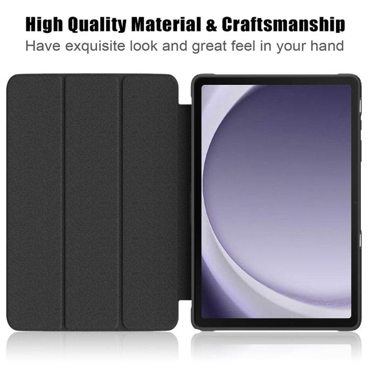For Samsung Galaxy Tab A9+ / Tab A11+ Acrylic 3-folding Solid Color Smart Leather Tablet Case(Black) by bashfashion