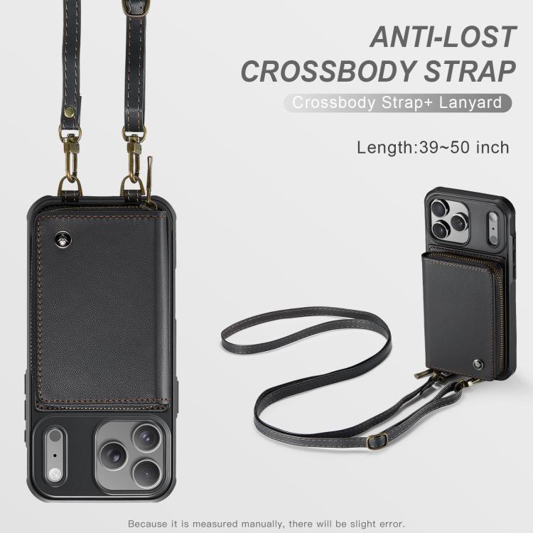 For iPhone 17 Pro Max JEEHOOD C22 Series Zipper Wallet Leather Phone Case with Dual Lanyard(Black) by JEEHOOD