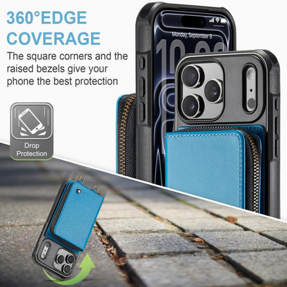 For iPhone 17 Pro Max JEEHOOD C22 Series Zipper Wallet Leather Phone Case with Dual Lanyard(Blue) by JEEHOOD
