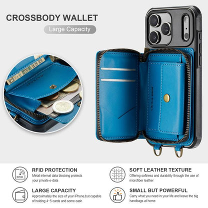 For iPhone 17 Pro Max JEEHOOD C22 Series Zipper Wallet Leather Phone Case with Dual Lanyard(Blue) by JEEHOOD