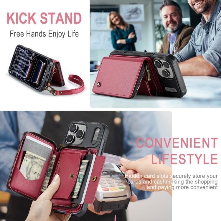For iPhone 17 Pro Max JEEHOOD C22 Series Zipper Wallet Leather Phone Case with Dual Lanyard(Red) by JEEHOOD