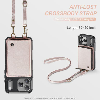 For iPhone 17 Pro Max JEEHOOD C22 Series Zipper Wallet Leather Phone Case with Dual Lanyard(Rose Gold) by JEEHOOD