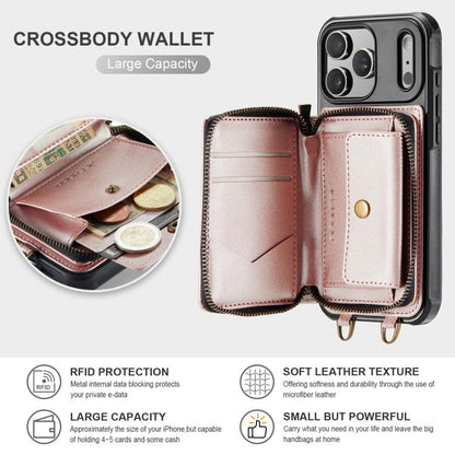 For iPhone 17 Pro Max JEEHOOD C22 Series Zipper Wallet Leather Phone Case with Dual Lanyard(Rose Gold) by JEEHOOD