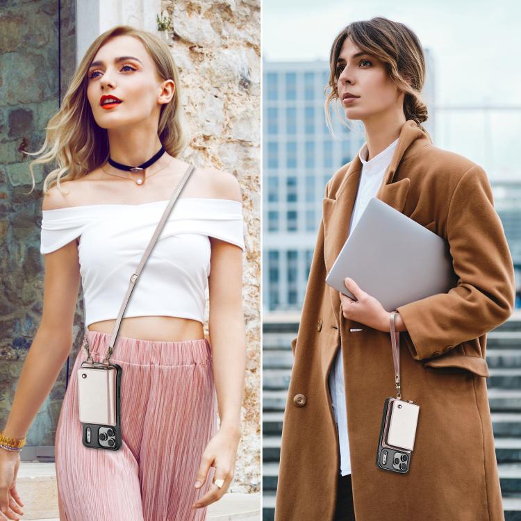 For iPhone 17 Pro Max JEEHOOD C22 Series Zipper Wallet Leather Phone Case with Dual Lanyard(Rose Gold) by JEEHOOD