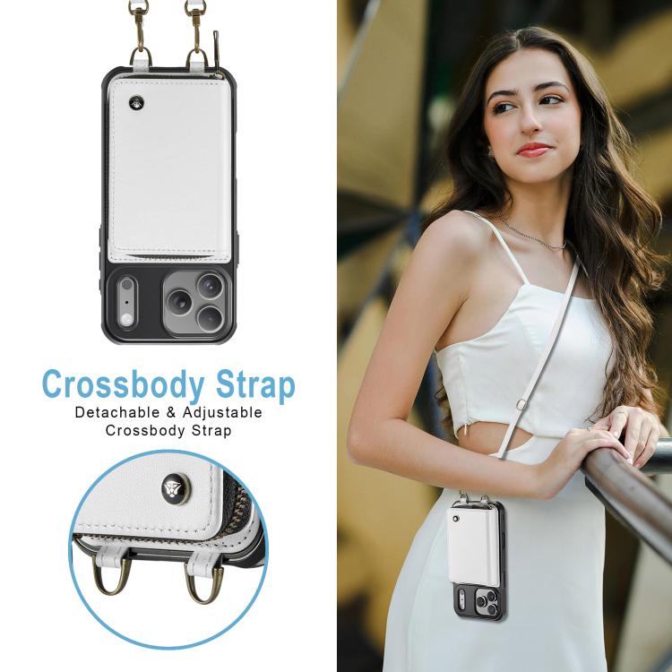 For iPhone 17 Pro Max JEEHOOD C22 Series Zipper Wallet Leather Phone Case with Dual Lanyard(White) by JEEHOOD