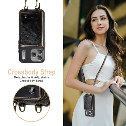 For iPhone 17 Pro Max JEEHOOD C22 Series Zipper Wallet Leather Phone Case with Dual Lanyard(Coffee) by JEEHOOD