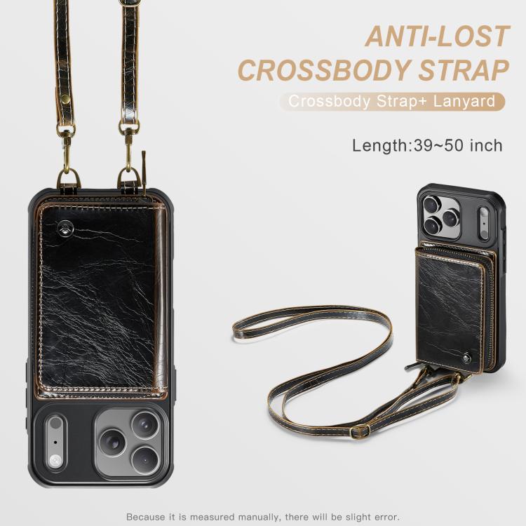 For iPhone 17 Pro Max JEEHOOD C22 Series Zipper Wallet Leather Phone Case with Dual Lanyard(Coffee) by JEEHOOD