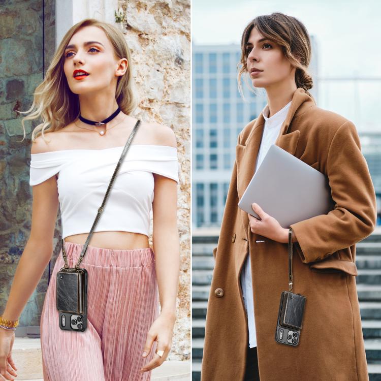 For iPhone 17 Pro Max JEEHOOD C22 Series Zipper Wallet Leather Phone Case with Dual Lanyard(Coffee) by JEEHOOD