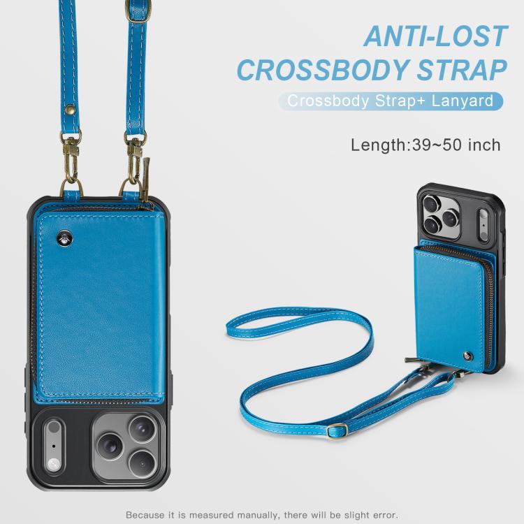 For iPhone 17 Pro JEEHOOD C22 Series Zipper Wallet Leather Phone Case with Dual Lanyard(Blue) by JEEHOOD