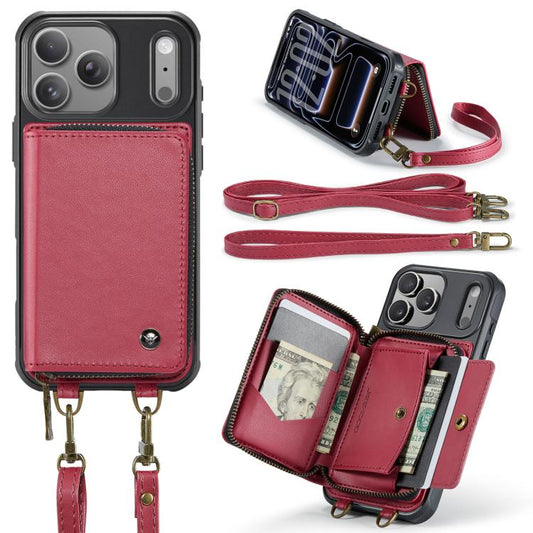 For iPhone 17 Pro JEEHOOD C22 Series Zipper Wallet Leather Phone Case with Dual Lanyard(Red) by JEEHOOD