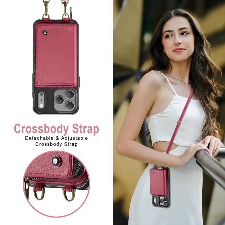 For iPhone 17 Pro JEEHOOD C22 Series Zipper Wallet Leather Phone Case with Dual Lanyard(Red) by JEEHOOD