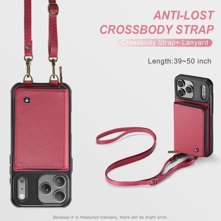 For iPhone 17 Pro JEEHOOD C22 Series Zipper Wallet Leather Phone Case with Dual Lanyard(Red) by JEEHOOD