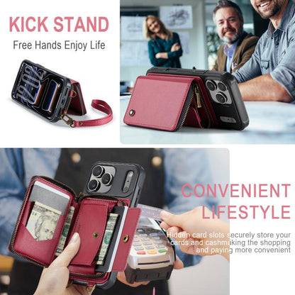 For iPhone 17 Pro JEEHOOD C22 Series Zipper Wallet Leather Phone Case with Dual Lanyard(Red) by JEEHOOD