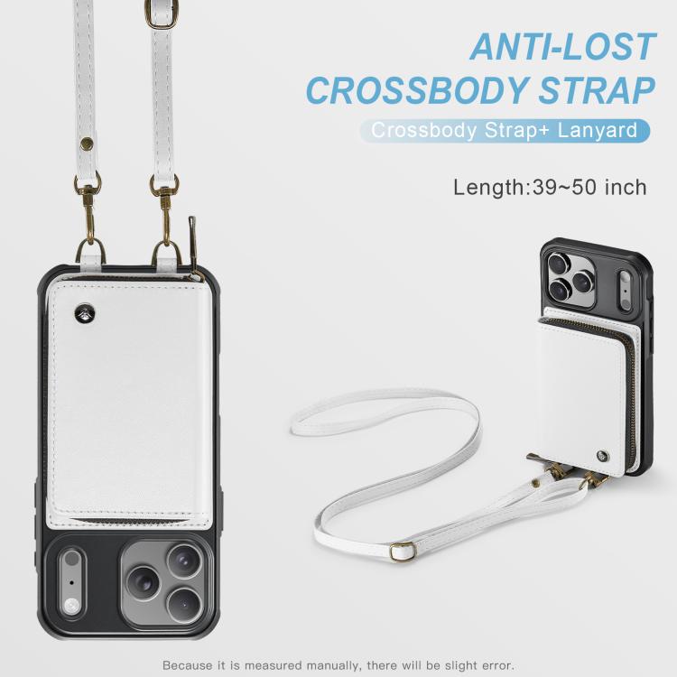 For iPhone 17 Pro JEEHOOD C22 Series Zipper Wallet Leather Phone Case with Dual Lanyard(White) by JEEHOOD