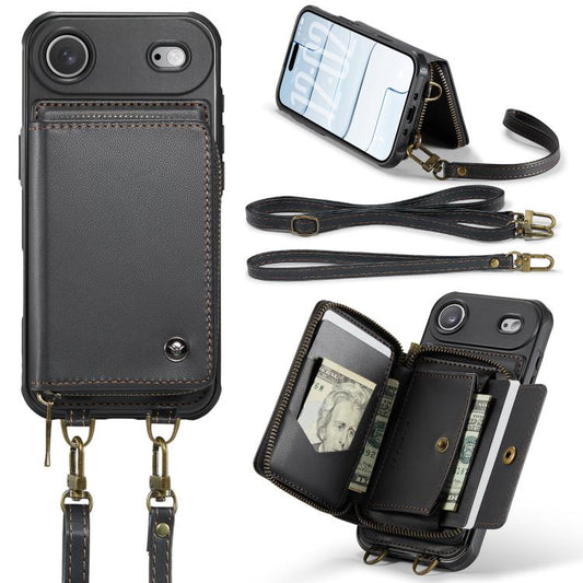 For iPhone Air JEEHOOD C22 Series Zipper Wallet Leather Phone Case with Dual Lanyard(Black) by JEEHOOD