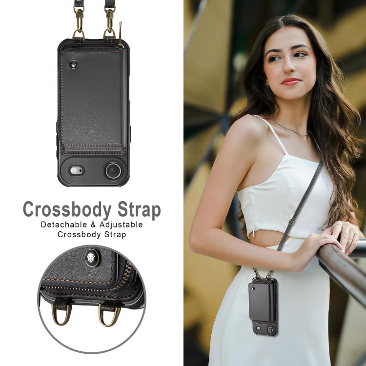 For iPhone Air JEEHOOD C22 Series Zipper Wallet Leather Phone Case with Dual Lanyard(Black) by JEEHOOD