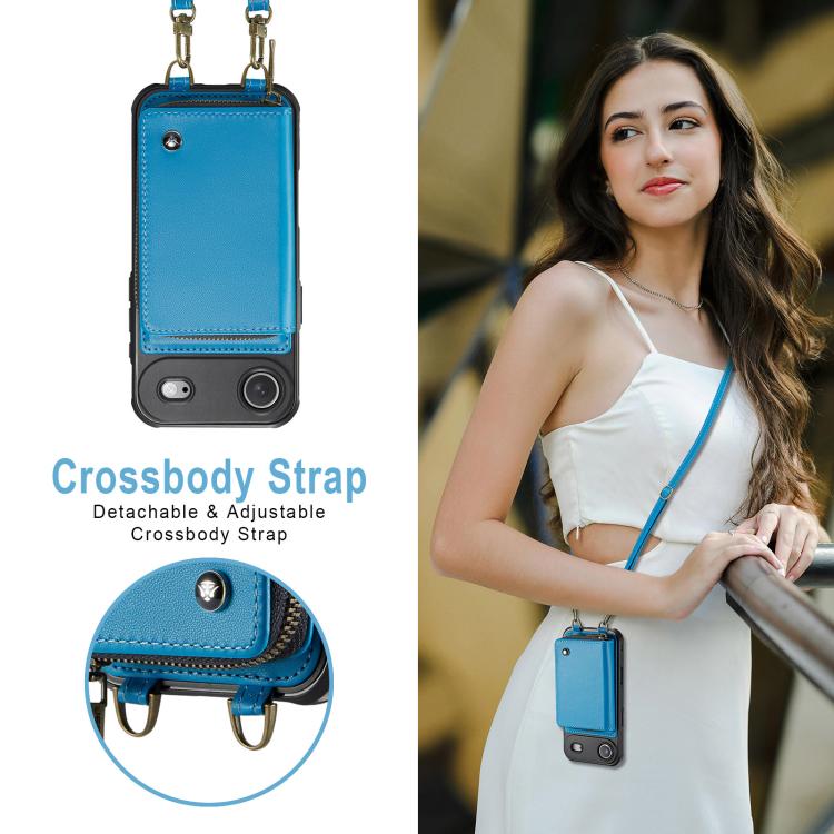 For iPhone Air JEEHOOD C22 Series Zipper Wallet Leather Phone Case with Dual Lanyard(Blue) by JEEHOOD