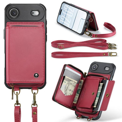 For iPhone Air JEEHOOD C22 Series Zipper Wallet Leather Phone Case with Dual Lanyard(Red) by JEEHOOD