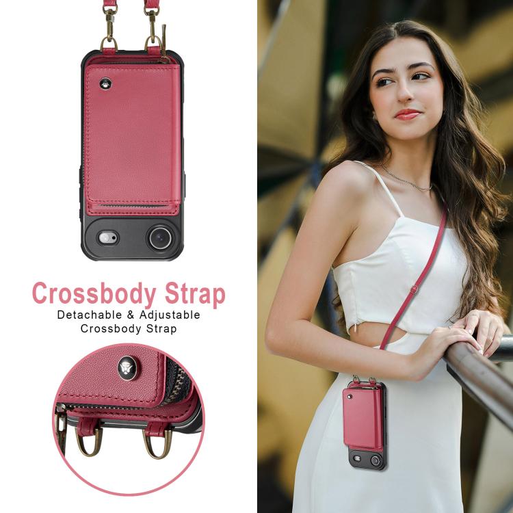 For iPhone Air JEEHOOD C22 Series Zipper Wallet Leather Phone Case with Dual Lanyard(Red) by JEEHOOD