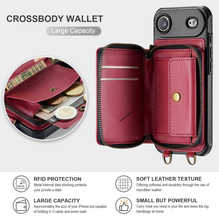 For iPhone Air JEEHOOD C22 Series Zipper Wallet Leather Phone Case with Dual Lanyard(Red) by JEEHOOD