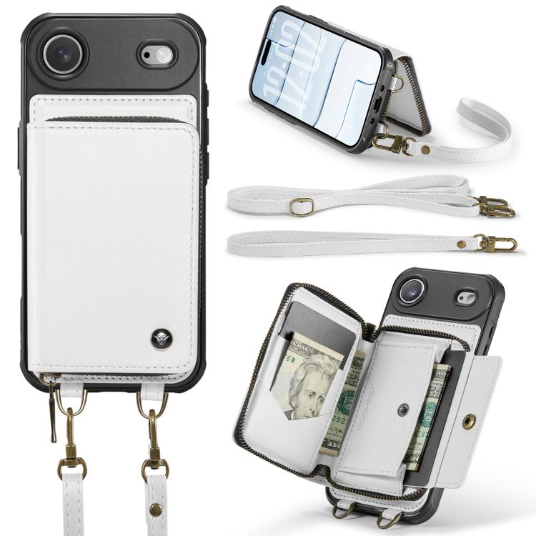 For iPhone Air JEEHOOD C22 Series Zipper Wallet Leather Phone Case with Dual Lanyard(White) by JEEHOOD