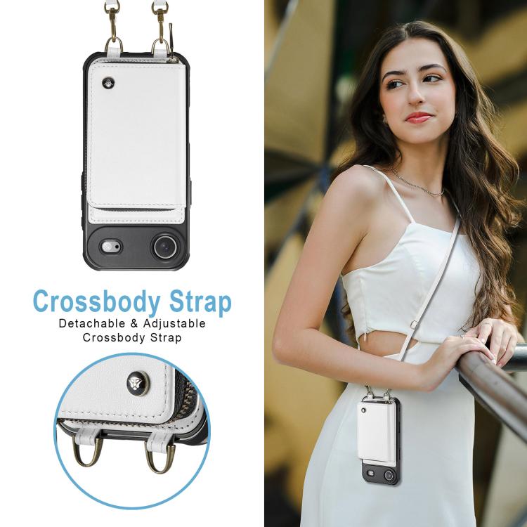 For iPhone Air JEEHOOD C22 Series Zipper Wallet Leather Phone Case with Dual Lanyard(White) by JEEHOOD