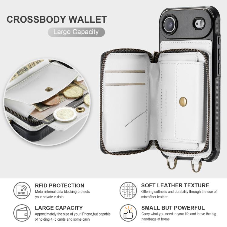 For iPhone Air JEEHOOD C22 Series Zipper Wallet Leather Phone Case with Dual Lanyard(White) by JEEHOOD