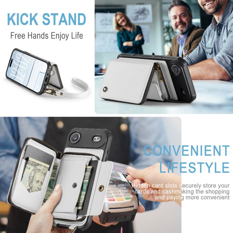 For iPhone Air JEEHOOD C22 Series Zipper Wallet Leather Phone Case with Dual Lanyard(White) by JEEHOOD