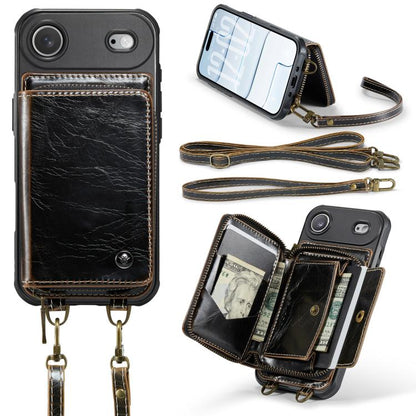 For iPhone Air JEEHOOD C22 Series Zipper Wallet Leather Phone Case with Dual Lanyard(Coffee) by JEEHOOD