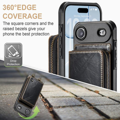 For iPhone Air JEEHOOD C22 Series Zipper Wallet Leather Phone Case with Dual Lanyard(Coffee) by JEEHOOD