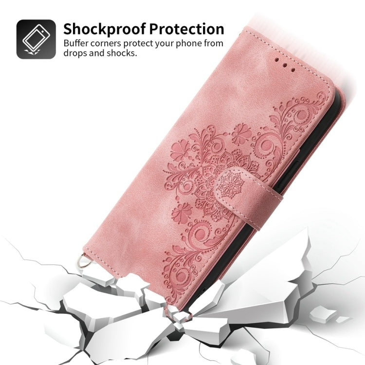For iPhone 16e Skin-feel Flowers Embossed Wallet Leather Phone Case(Pink) by bashfashion