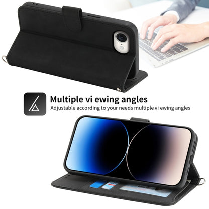 For iPhone 16e Skin-feel Flowers Embossed Wallet Leather Phone Case(Black) by bashfashion