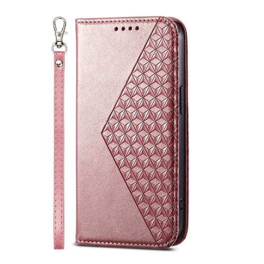 For iPhone 16e Cubic Grid Calf Texture Magnetic Leather Phone Case(Rose Gold) by bashfashion