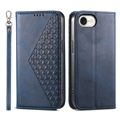 For iPhone 16e Cubic Grid Calf Texture Magnetic Leather Phone Case(Blue) by bashfashion