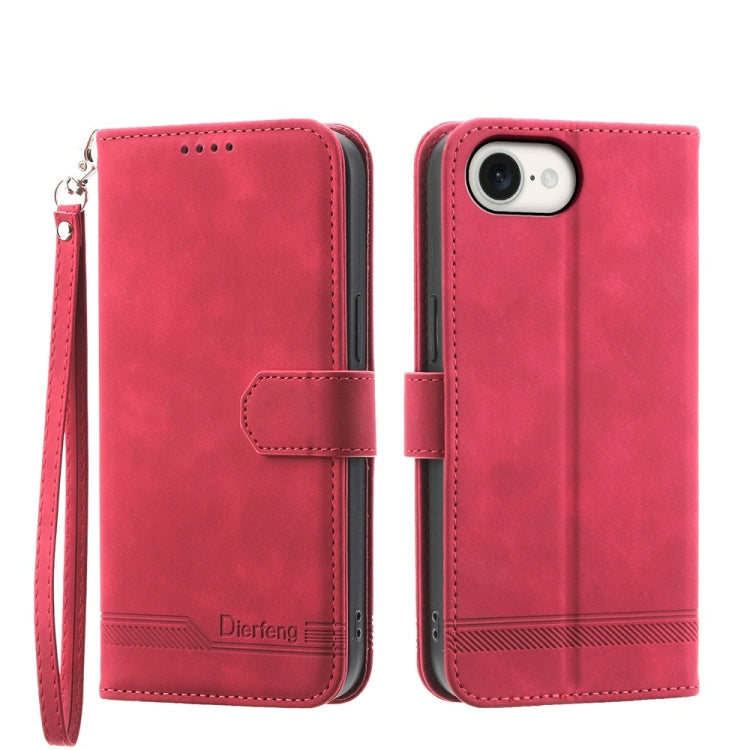 For iPhone 16e Dierfeng Dream Line TPU Hybrid PU Leather Phone Case(Red) by bashfashion