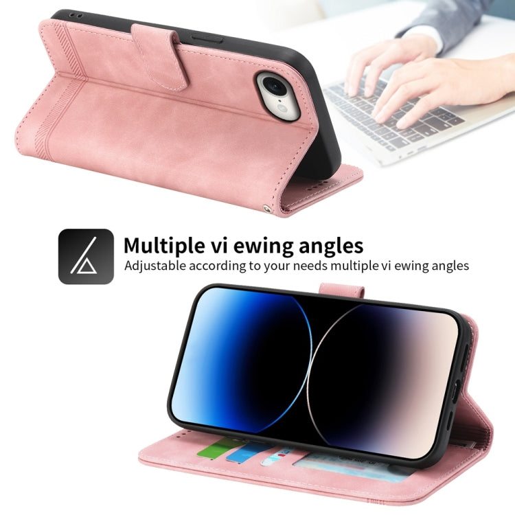 For iPhone 16e Dierfeng Dream Line TPU Hybrid PU Leather Phone Case(Pink) by bashfashion