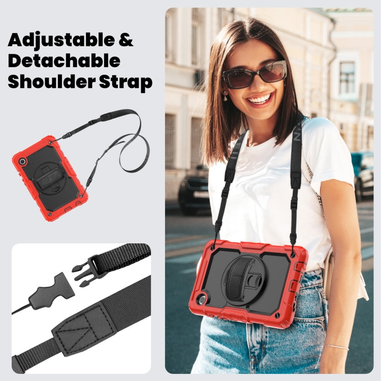 For Samsung Galaxy Tab A9 Silicone + PC Tablet Case with Shoulder Strap(Red) by bashfashion